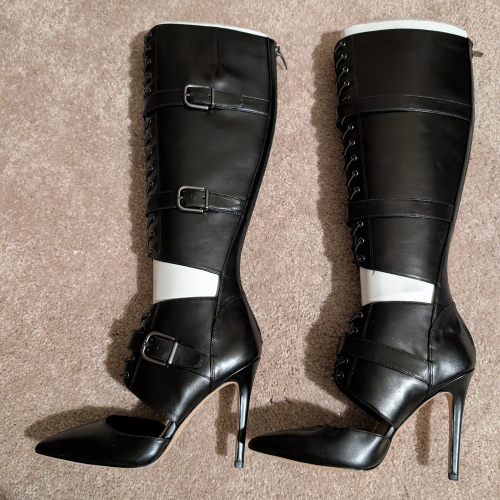 Via Spiga Black Strappy Heeled Boots - Picture 3 of 16